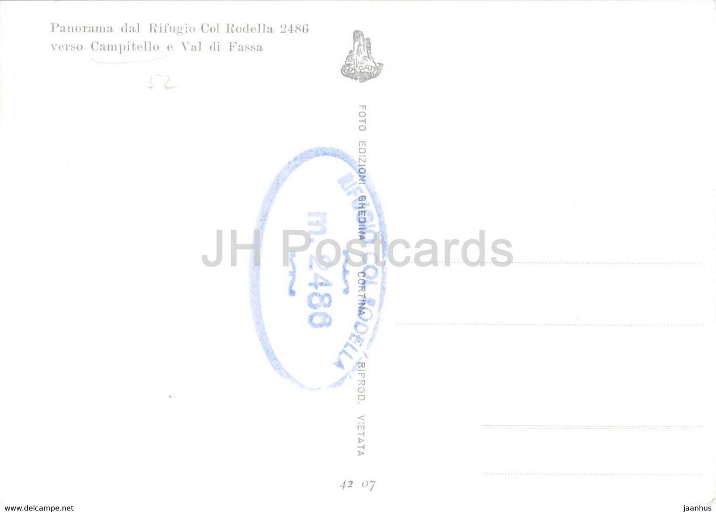 Panorama dal Rifugio Col Rodella verso Campitello e Val di Fassa - carte postale ancienne - Italie - inutilisée