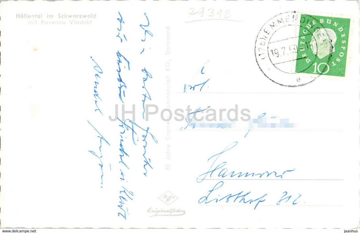 Hollental im Schwarzwald mit Ravenna Viadukt - old postcard - 1959 - Germany - used