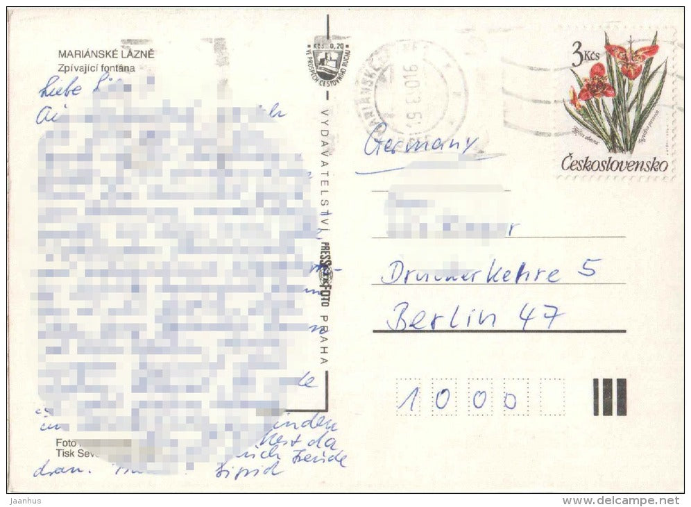 Marianske Lazne - Marienbad - Zpivajci fontana - Singing fountain - spa - Czechoslovakia - Czech - used 1990 - JH Postcards