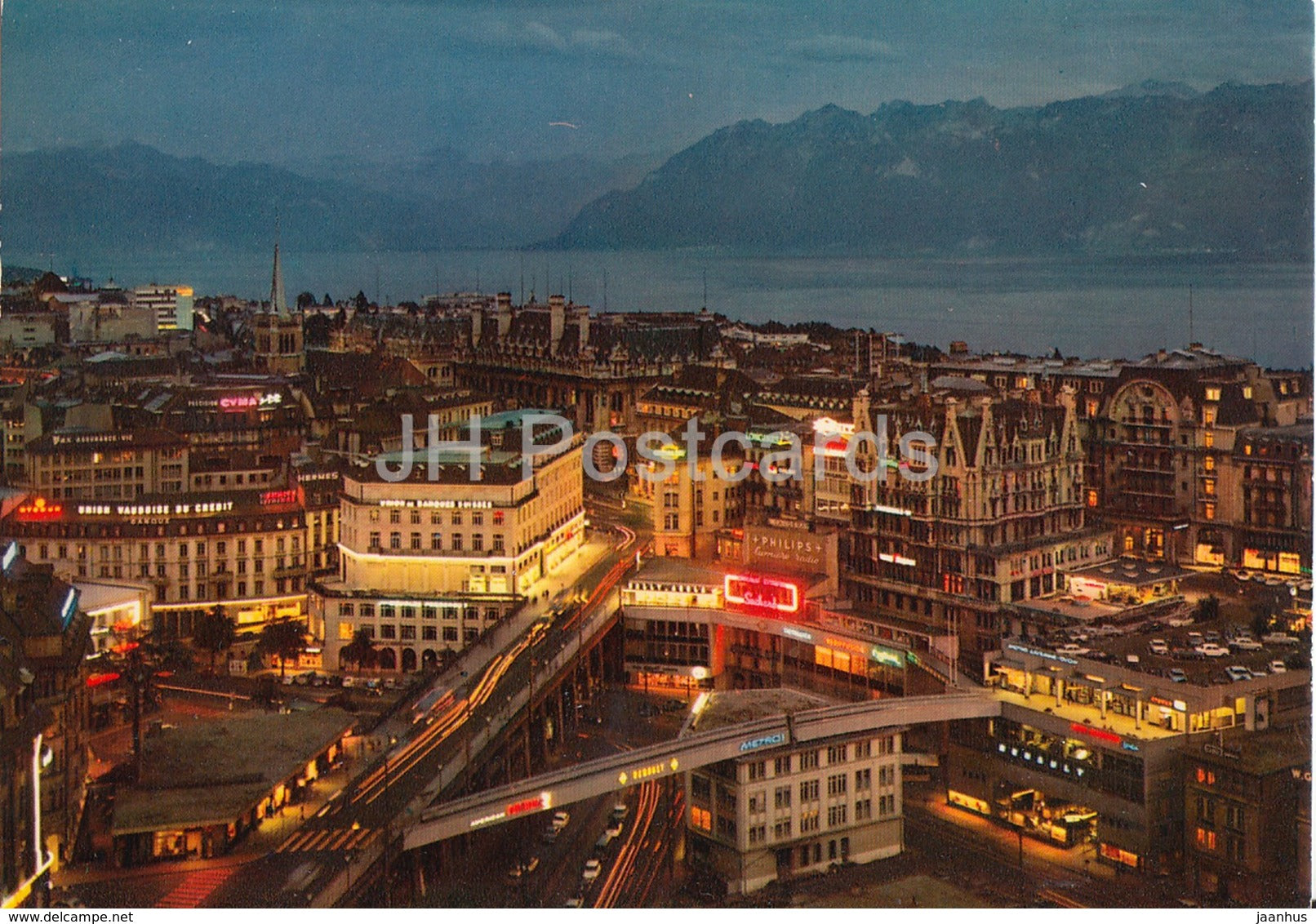 Lausanne Ouchy - Le Grand Pont et les Alpes de Savoie a la tombee de la nuit - 636 - Switzerland - unused - JH Postcards