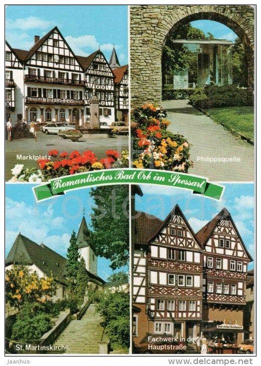 Romantisches Bad Orb im Spessart - Marktplatz - Philippsquelle - St. Martinskirche - Saline - Germany - 1988 gelaufen - JH Postcards