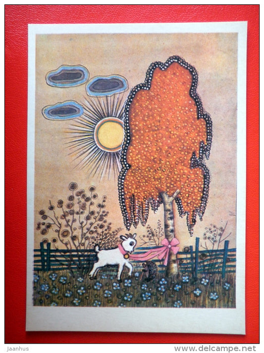 illustration by Y. Vasnetsov - birch - lamb - Russian folk songs and Nursery Rhymes - 1970 - Russia USSR - unused - JH Postcards