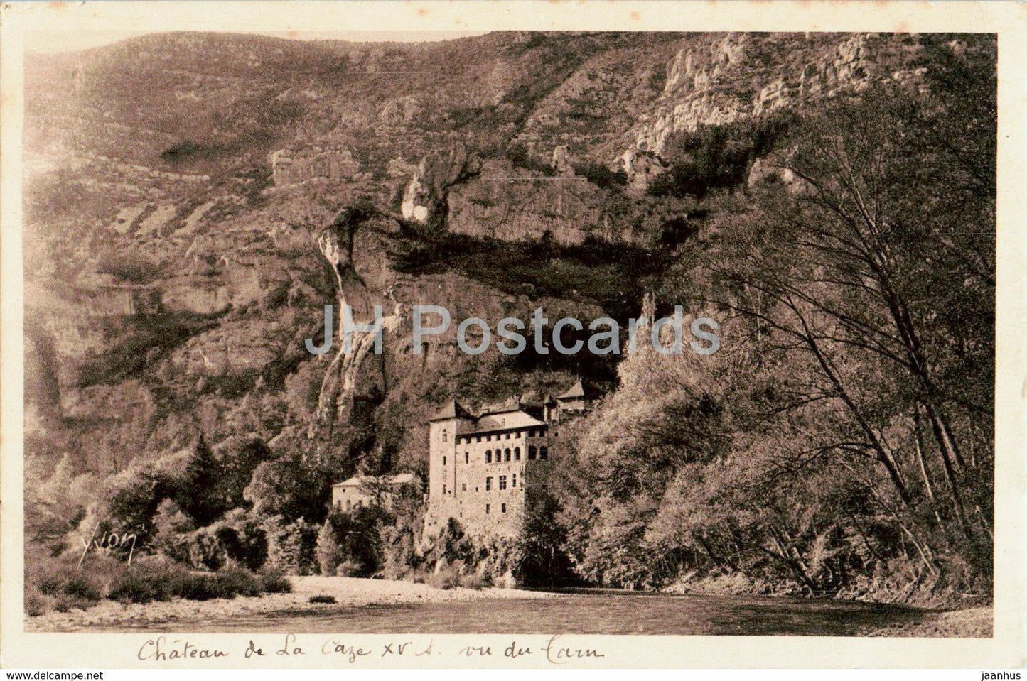 Chateau de la Caze - Vue des bords du Tarn - Gorges du Tarn - castle - 6 - old postcard - France - unused - JH Postcards