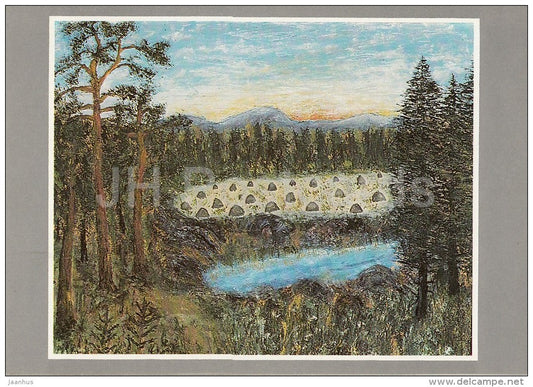 painting by J. Pärnik - Haystacks , 1970s - Estonian art - 1992 - Estonia - unused - JH Postcards