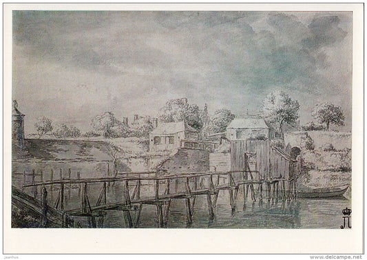 painting by Jacob van Ruisdael - Landscape with a Wooden Footbridge - Dutch art - 1983 - Russia USSR - unused - JH Postcards