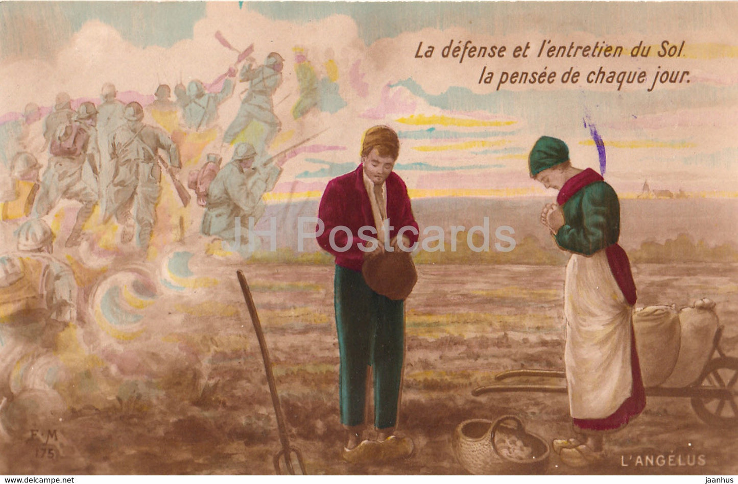 La defense et l'entretien du Sol - L'Angelus - illustration - Verso - old postcard - 1917 - France - used - JH Postcards