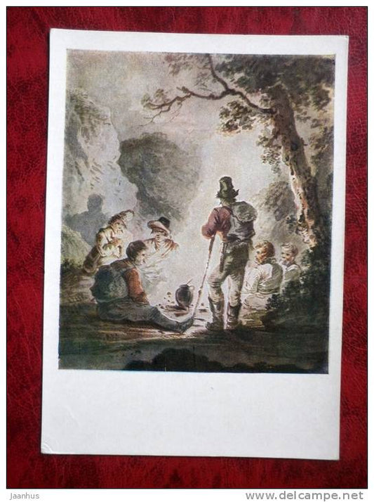 Painting by A.O. Orlowski, 1810  - Polish insurgents at night - art - postcard printed in 1957 - Russia - USSR - unused - JH Postcards