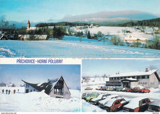 Jizerske Hory - Prichovice - Horny Polubny - winter - cars - multiview - Czechoslovakia - Czech Republic - unused - JH Postcards