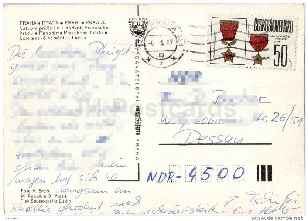 The entrance facade in the courtyard of Prague Castle - Loreta - Praha - Prague - Czechoslovakia - Czech - used 1987 - JH Postcards