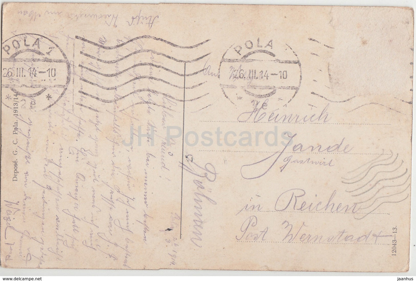 Pola - panorama - riva - bateau à voile - carte postale ancienne - 1914 - Croatie - utilisé