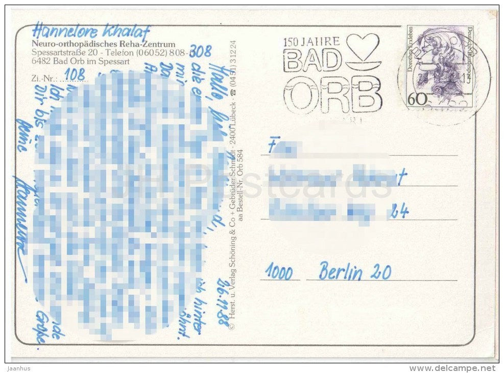 Romantisches Bad Orb im Spessart - Marktplatz - Philippsquelle - St. Martinskirche - Saline - Germany - 1988 gelaufen - JH Postcards