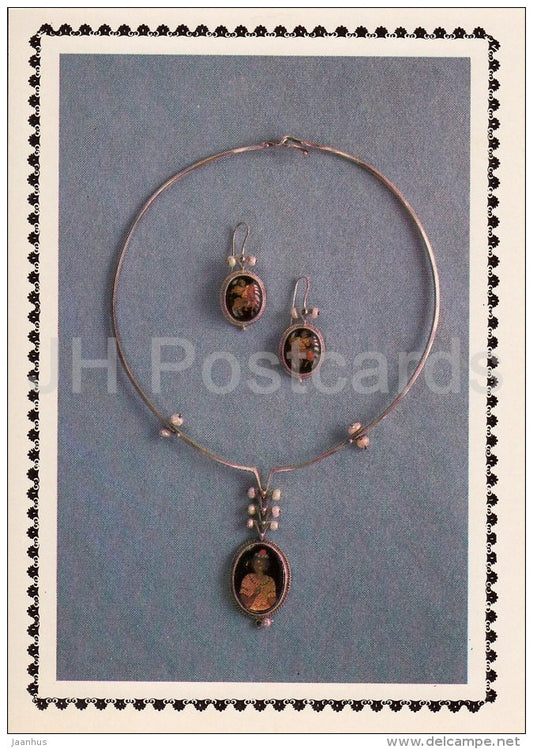 A set of jewelry Vityaz , 1982 - necklace - earrings - Modern art of Russian Jewelers - 1985 - Russia USSR - unused - JH Postcards