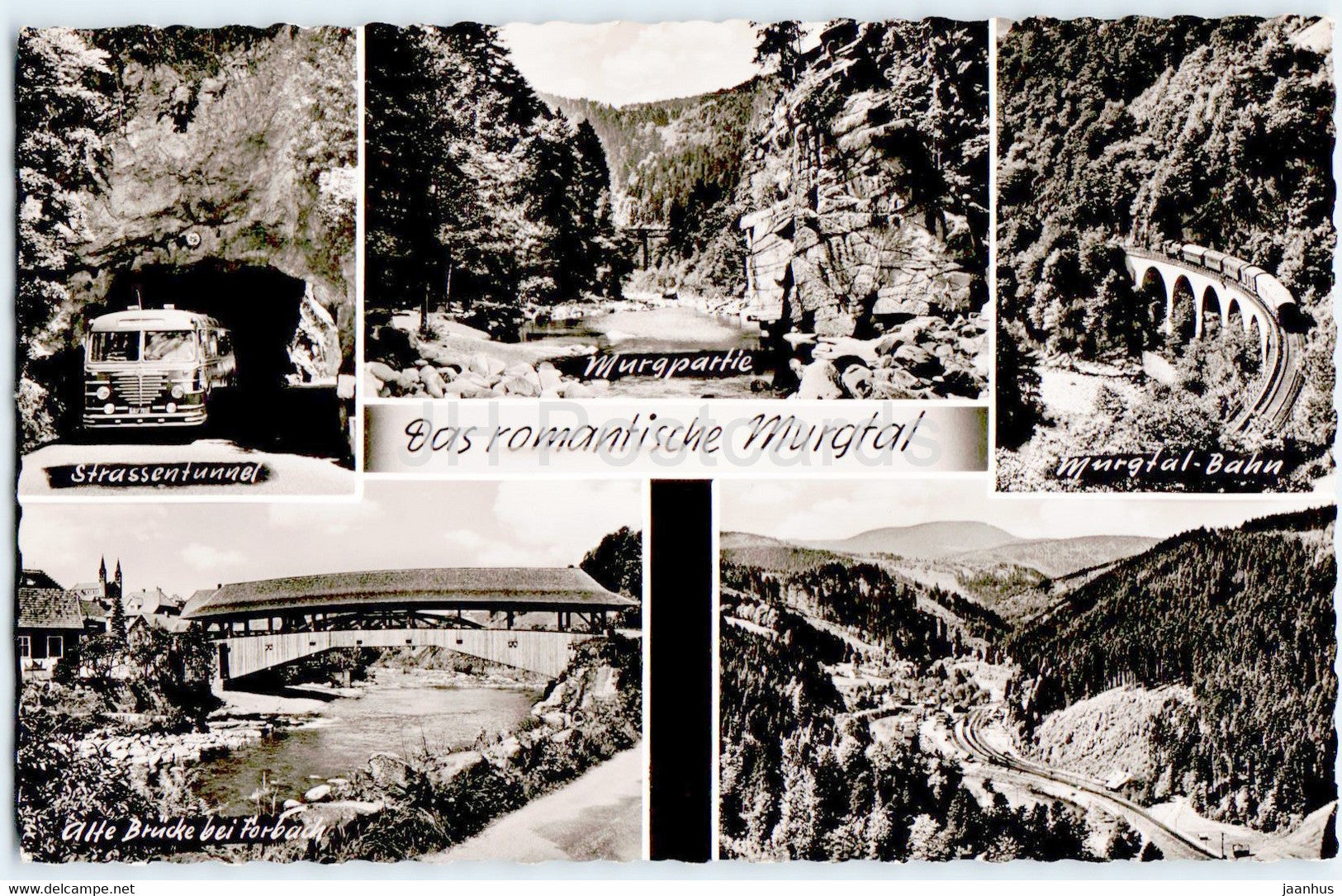 Das romantische Murgtal - Strassentunnel - Murgpartie - bus - old postcard - Germany - used - JH Postcards
