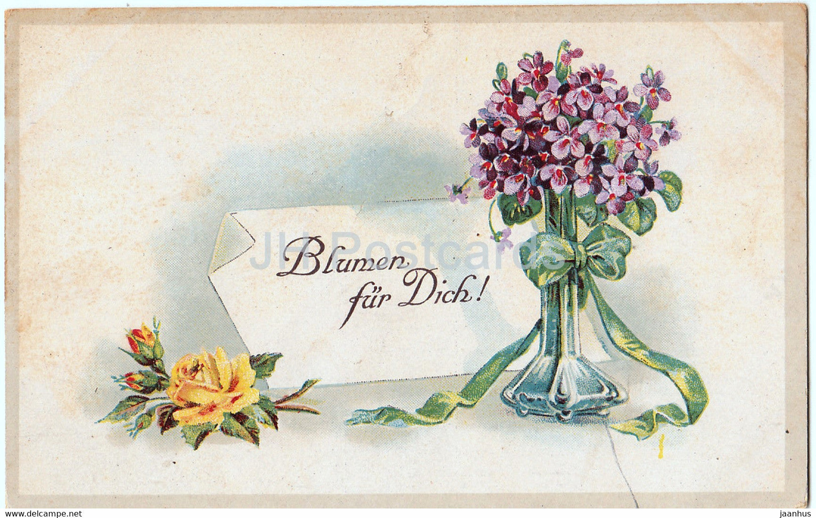Birthday Greeting Card - Blumen fur Dich - flowers - Serie 3387/4 - old postcard - Germany - used - JH Postcards