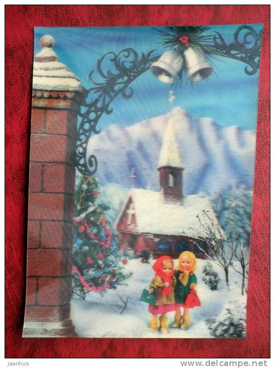 Finland - 3D - stereo - New Year - Winter - Snow - Church - Children - sent in Finland - used - JH Postcards