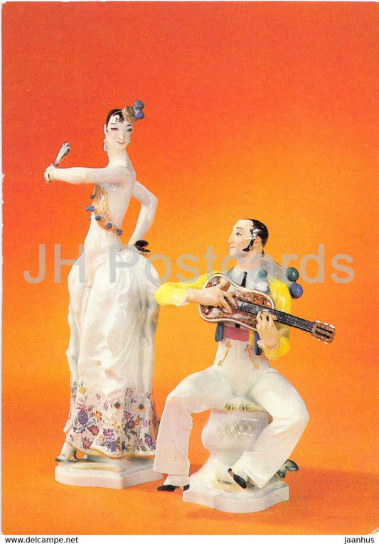 Spanisches Tanzpaar - Meissen porcelain - Spanish Dance - guitar - Germany DDR - unused - JH Postcards