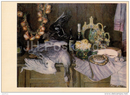 painting by Y. Volobuyev - Still-Life - goose - onion - Russian art - 1977 - Russia USSR - unused - JH Postcards