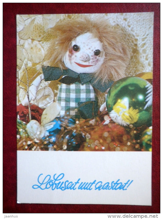 New Year Greeting card - doll - 1984 - Estonia USSR - used - JH Postcards
