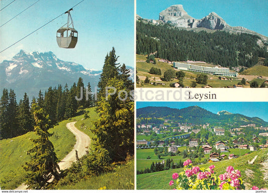 Leysin - Telecabine - Dents du Midi - l'hotel Fabiola - cable car - multiview - 1980 - Switzerland - used - JH Postcards