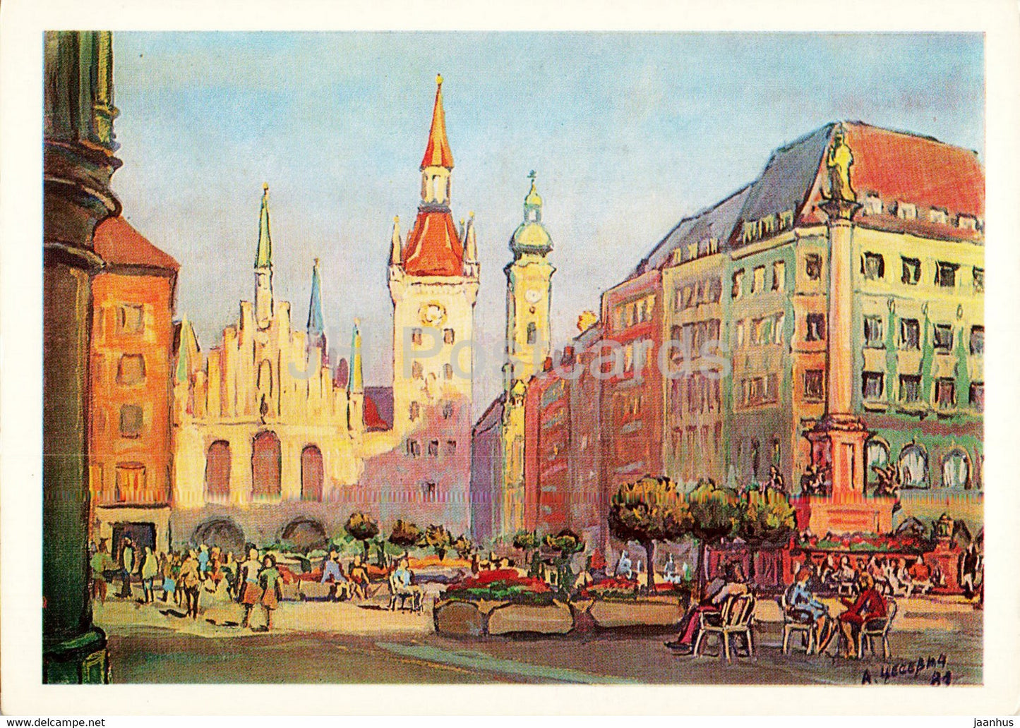 Lenin in Munchen - Munich - Marienplatz - illustration - 1988 - Germany - unused - JH Postcards