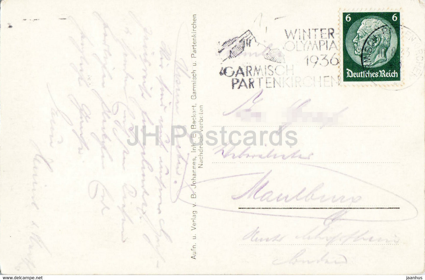Partenkirchen - Alpspitze - Hollentalspitzen - 1936 - old postcard - Germany - used