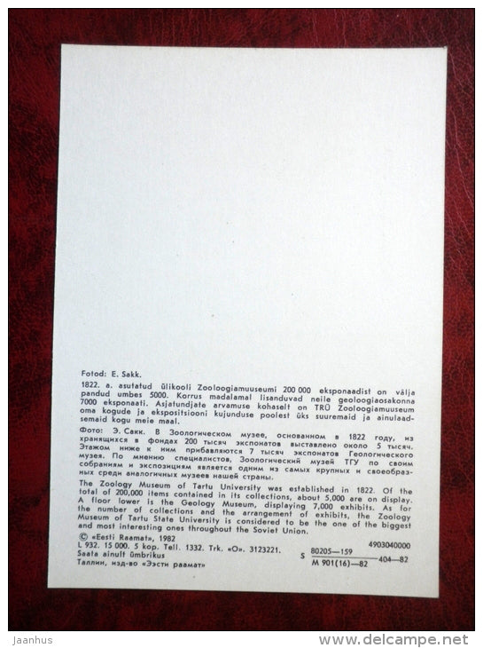 Zoology Museum - exhibition - Tartu - 1982 - Estonia - USSR - unused - JH Postcards