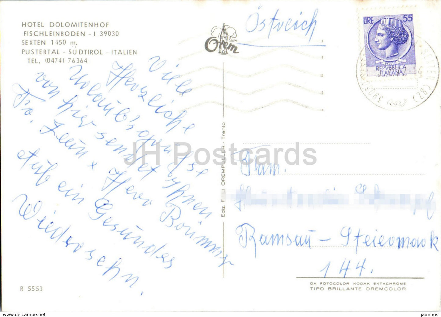 Fischleintal 1450 m - Fischleintal - Hotel Dolomitenhof - Fischleinboden - Sexten - Pustertal - 1972 - Italien - gebraucht