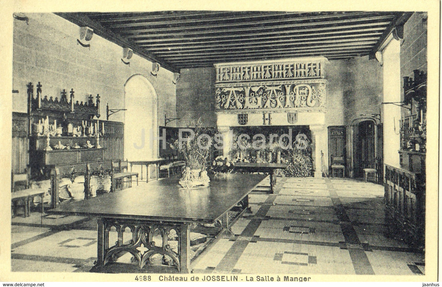 Chateau de Josselin - La Salle a Manger - castle - 4988 - old postcard - France - unused - JH Postcards