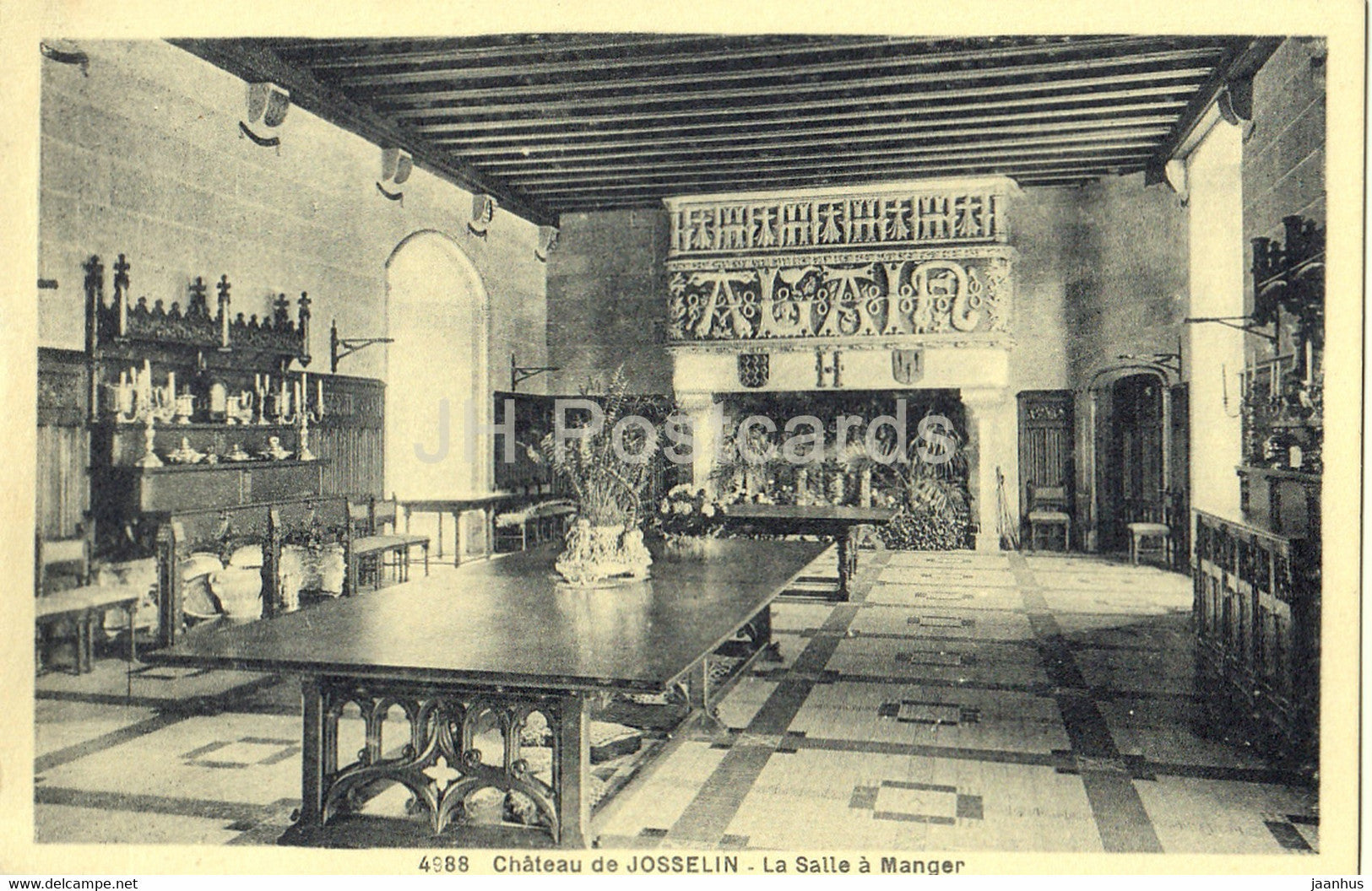 Chateau de Josselin - La Salle a Manger - castle - 4988 - old postcard - France - unused - JH Postcards