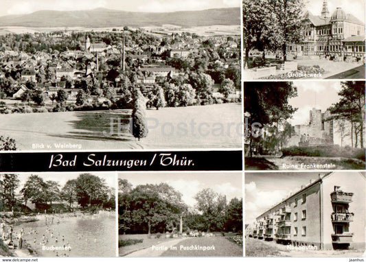 Bad Salzungen Thur - Blick v Weinberg - Gradierwerk - Neubauten - Puschkinpark - Germany DDR - used - JH Postcards