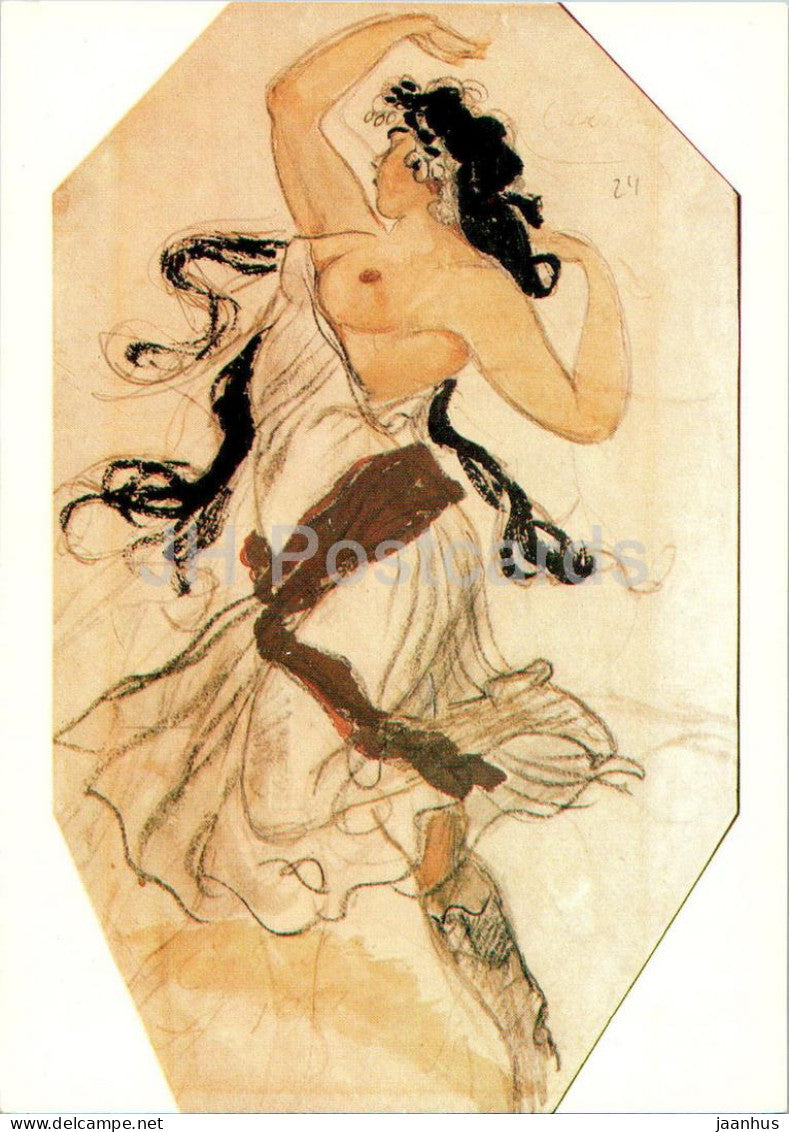 painting by Mikolas Ales - Gipsy Girl - Chardas - nude - naked - Czech art - Czech Republic - Czechoslovakia - unused - JH Postcards