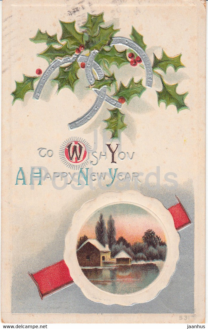 New Year Greeting Card - To Wish You A Happy New Year - old postcard - 1909 - USA - used - JH Postcards