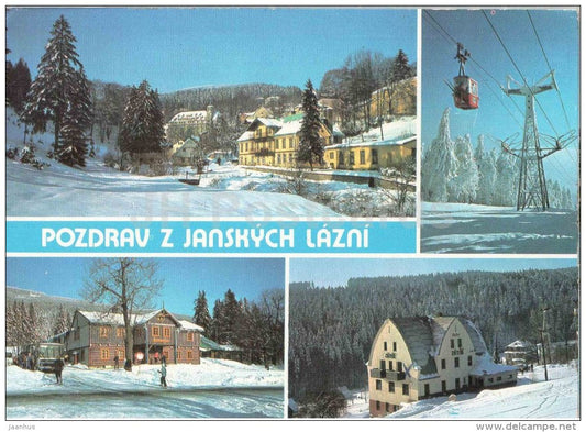 Janske Lazne - Krkonose - cable car - hotel Zatisi - Czechoslovakia - Czech - used 1986 - JH Postcards