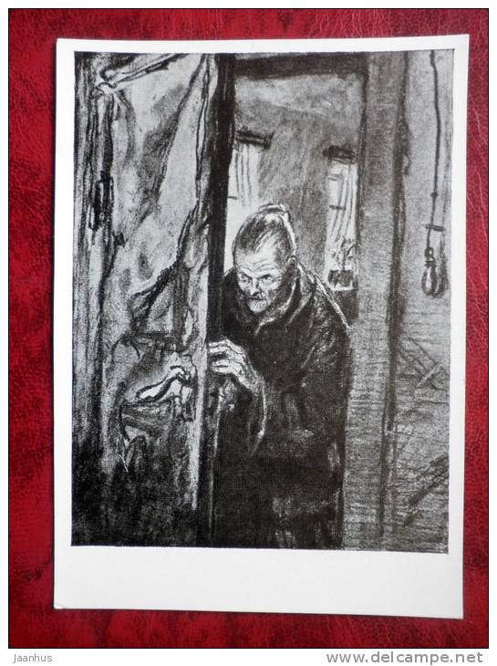 Illustration by D. A. Shmarinov -  old woman - usurer , 1935 , Dostoyevsky Crime and Punishment - russian art - unused - JH Postcards