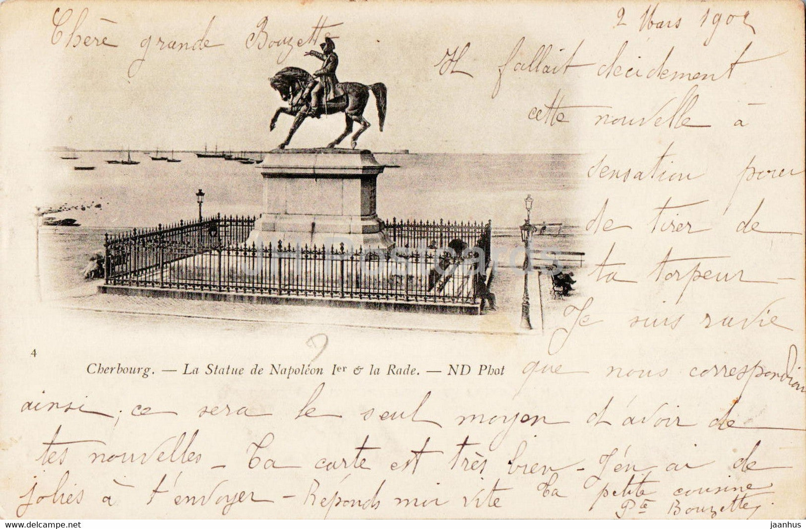 Cherbourg - La Statue de Napoleon I la Rade - 4 - old postcard - 1902 - France - used - JH Postcards