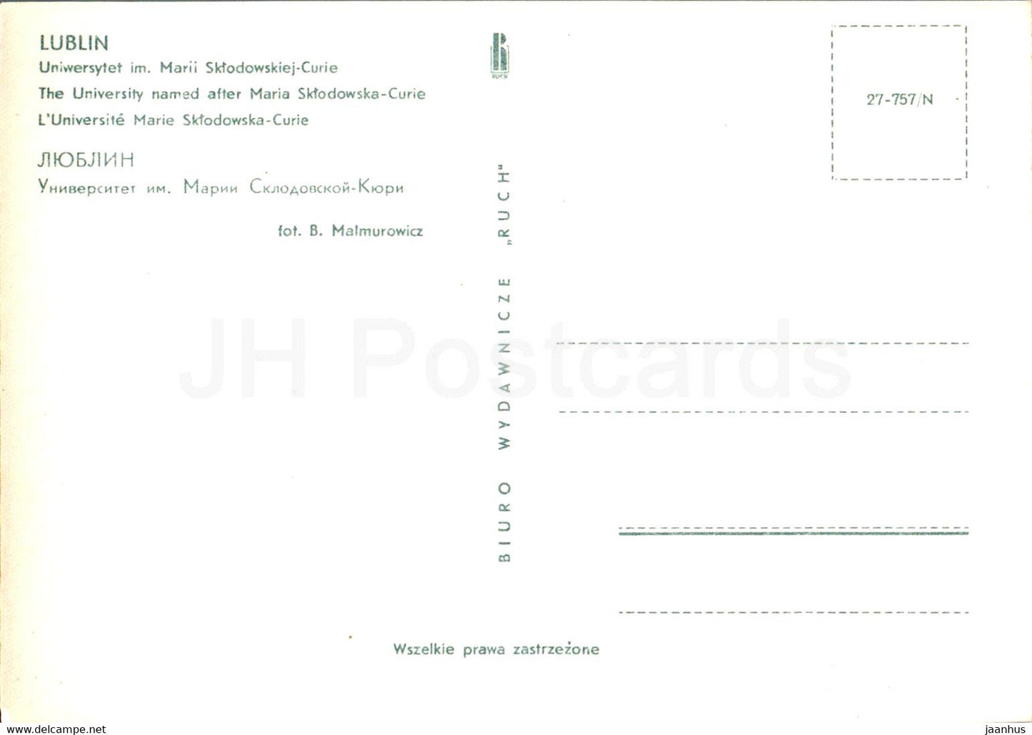 Lublin - Uniwersytet im Marii Sklodowskiej Curie - Marie Curie Sklodowska University - alte Postkarte - Polen - unbenutzt