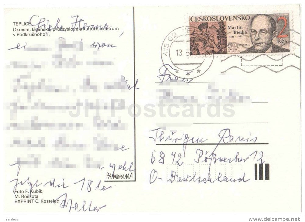 Teplice - town views - architecture - Czechoslovakia - Czech - used 1992 - JH Postcards