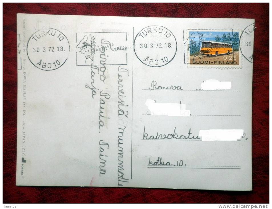 Japan - 3D - stereo - Christ - sent in Finland, Turku - nice stamp! - 1972 - used - JH Postcards
