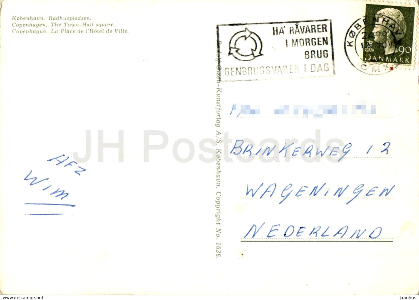 Copenhague - Kobenhavn - Radhuspladsen - Place de la mairie - 1636 - Danemark - utilisé 
