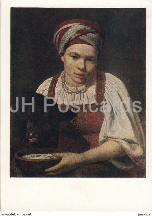 painting by A. Venetsianov - Peasant girl with a calf - Russian art - 1963 - Russia USSR - unused - JH Postcards
