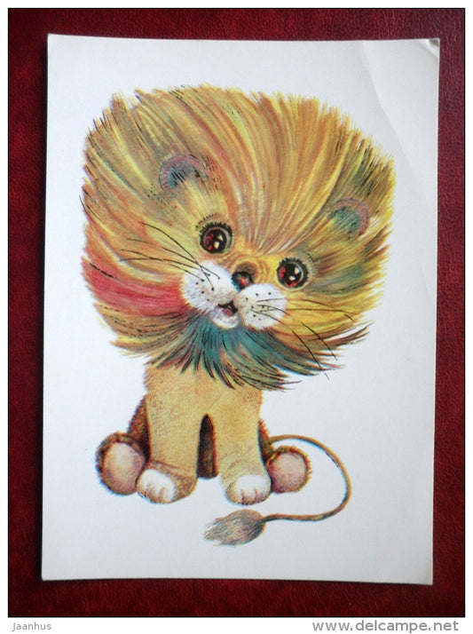 lion cub - illustration by L. M. Manilova - 1984 - Russia USSR - unused - JH Postcards