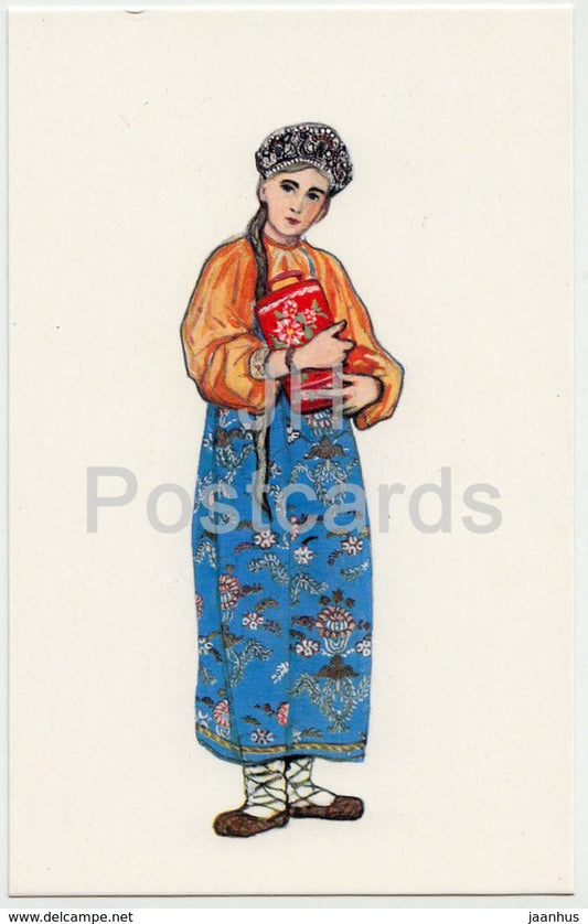 Young Girls Clothes - Archangel Province - Russian Folk Costumes - 1969 - Russia USSR - unused - JH Postcards