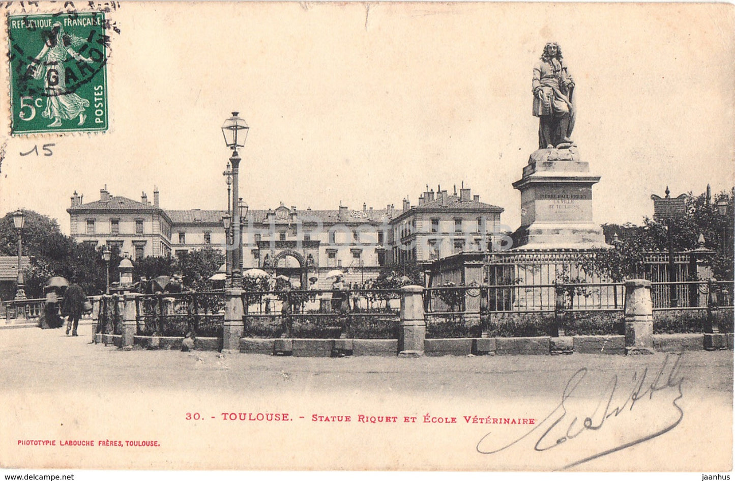 Toulouse - Statue Riquet et Ecole Veterinaire - monument - school - 30 - old postcard - France - used - JH Postcards