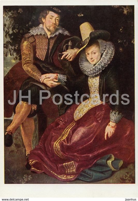 painting by Peter Paul Rubens - Rubens und Isabella Brant in der Geissblattlaube - Flemish art - Germany - unused - JH Postcards