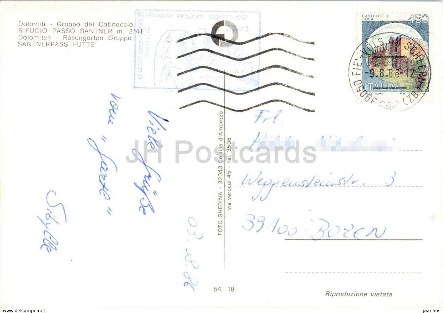 Dolomiti - Gruppo del Catinaccio - Rifugio Passo Principe - Rosengartengruppe - Santnerpass Hutte - 1986 - Italy - used