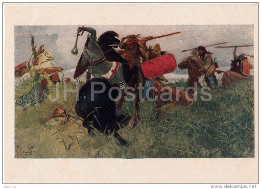 painting by V. Vasnetsov - The battle of the Russians with the Scythians - Russian art - 1952 - Russia USSR - unused - JH Postcards