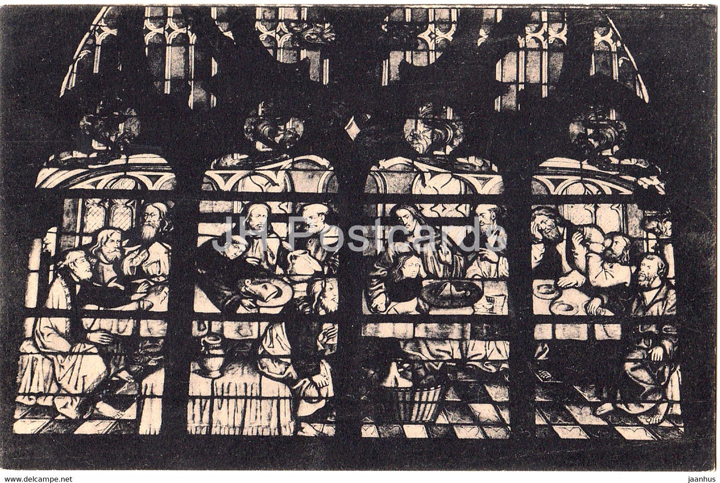 Soest - Wiesekirche - Glasfenster um 1500 - Abendmahl - church - old postcard - Germany - used - JH Postcards