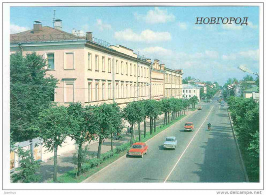Lenin Avenue - cars Zhiguli , Moskvich , Niva - Novgorod - 1988 - Russia USSR - unused - JH Postcards