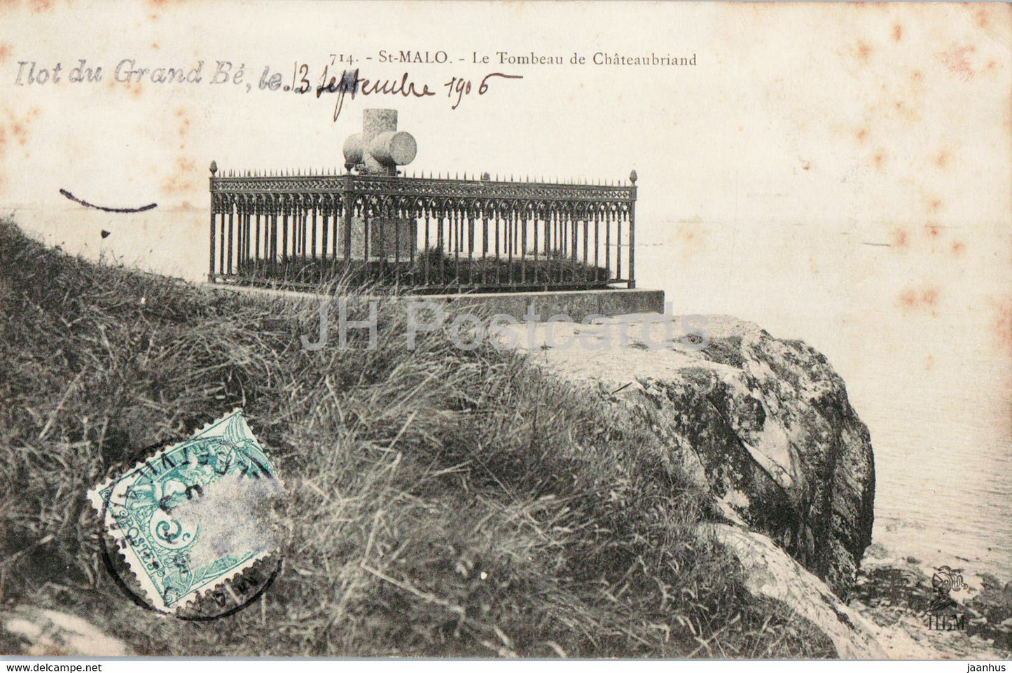 St Malo - Le Tombeau de Chateaubriand - 714 - old postcard - 1906 - France - used - JH Postcards
