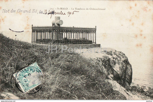 St Malo - Le Tombeau de Chateaubriand - 714 - old postcard - 1906 - France - used - JH Postcards
